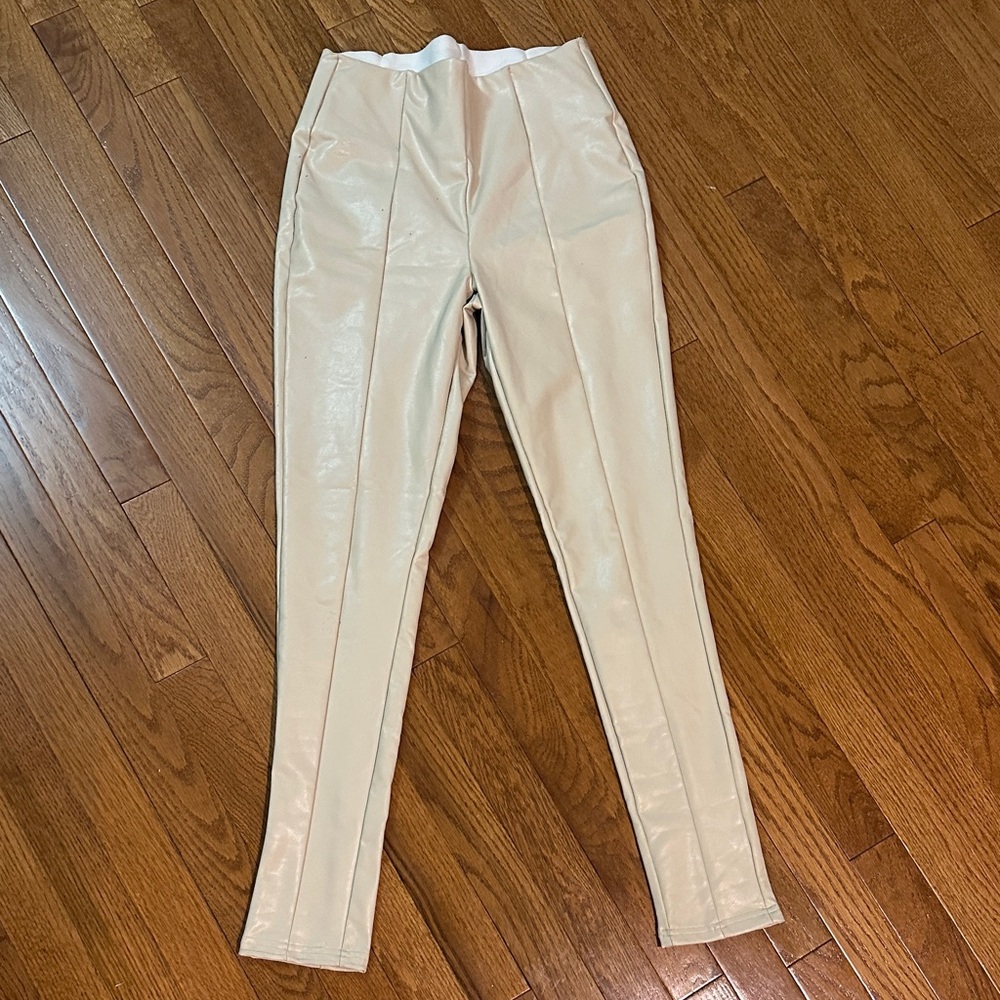 Leather Cream High-Waisted Pants